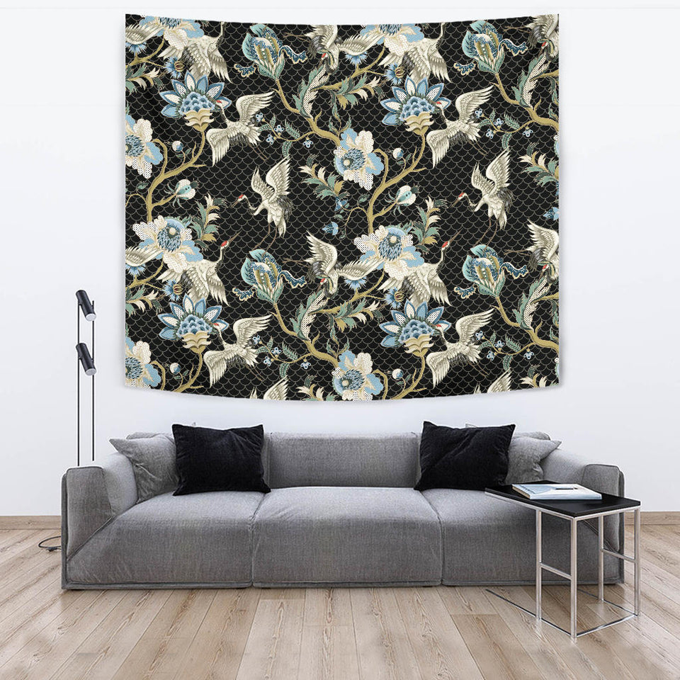 Japanese Crane Ornament Elements Wall Tapestry