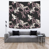 Japanese Crane Pink Sakura Pattern Wall Tapestry