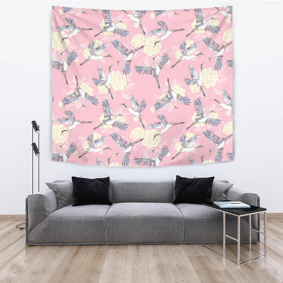 Japanese Crane Rose Pattern Wall Tapestry