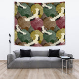 Japanese Cranes Flying Forest Dot Pattern Wall Tapestry