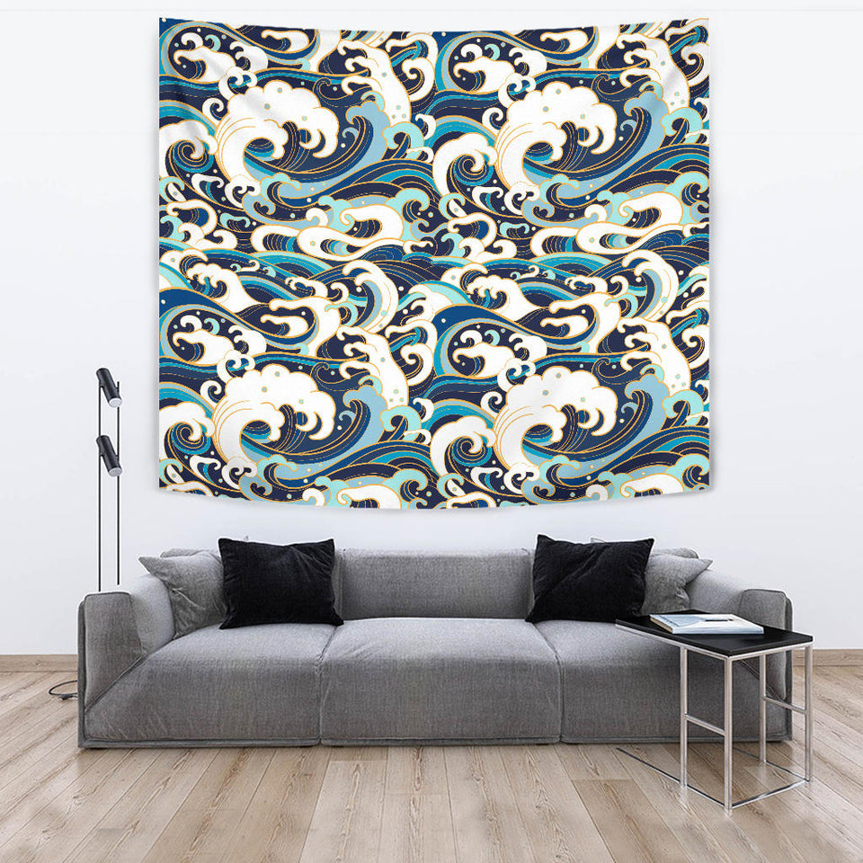 Japanese Wave Pattern Wall Tapestry