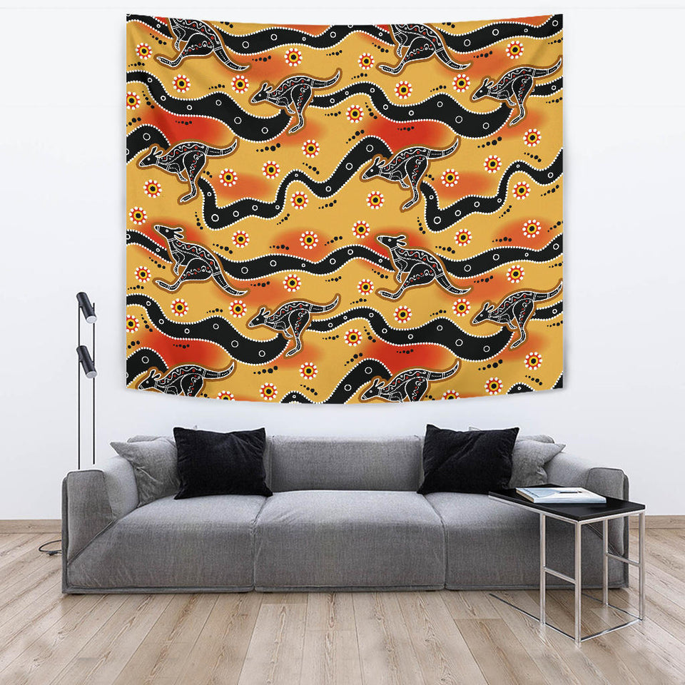 Kangaroo Australian Aboriginal Art Pattern Wall Tapestry