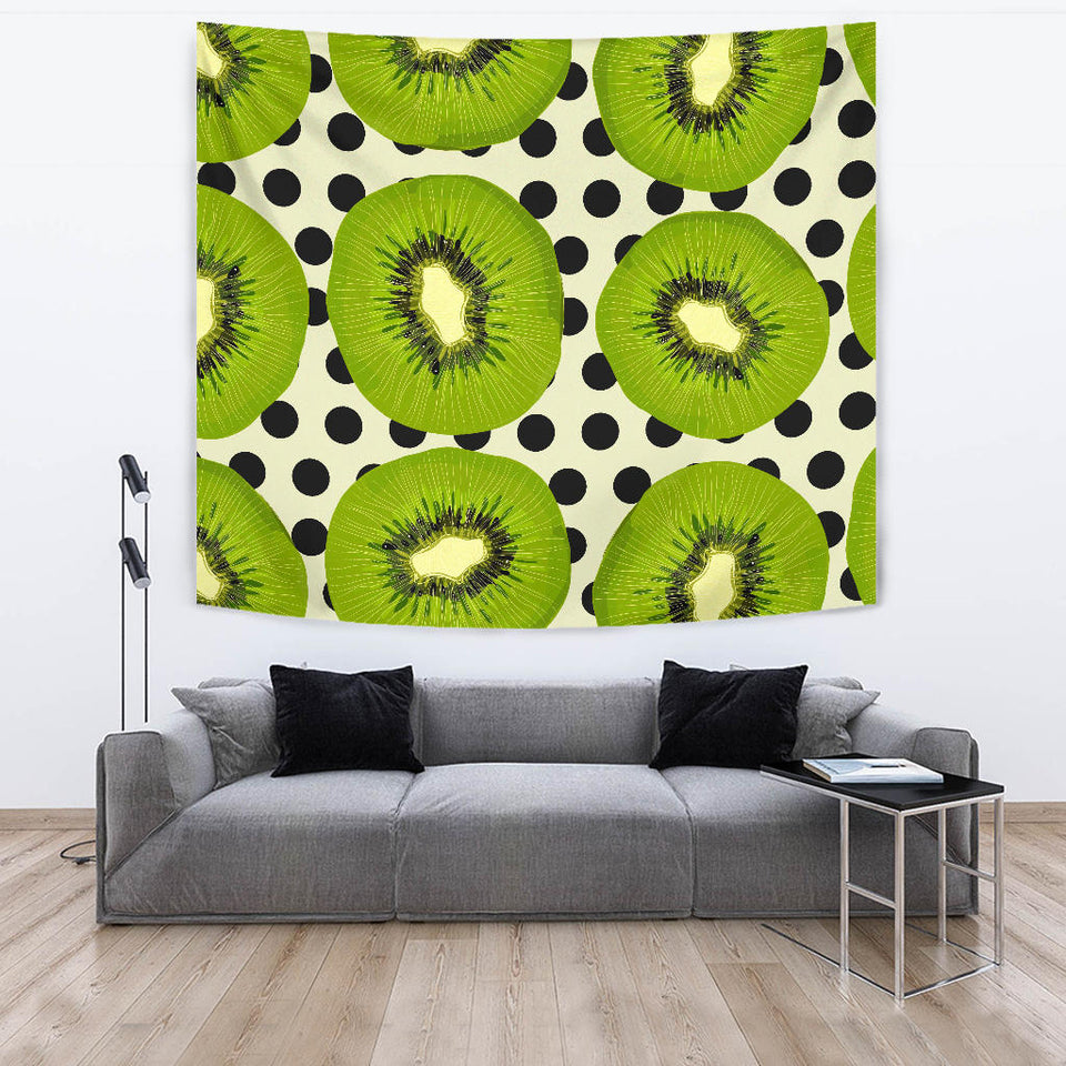 Kiwi Black Dot Background Wall Tapestry