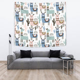 Lama Alpaca Cactus Hand Drawn Pattern Wall Tapestry