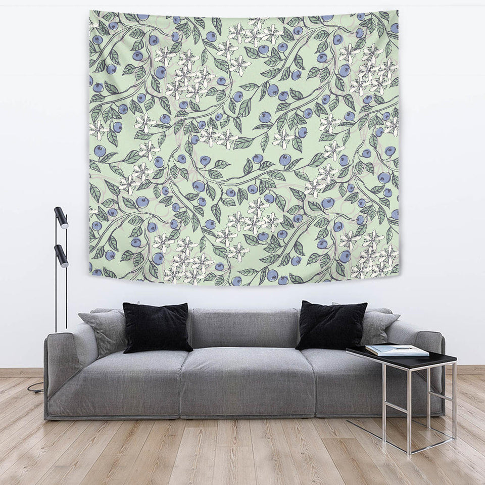 Hand Drawn Blueberry Pattern Wall Tapestry
