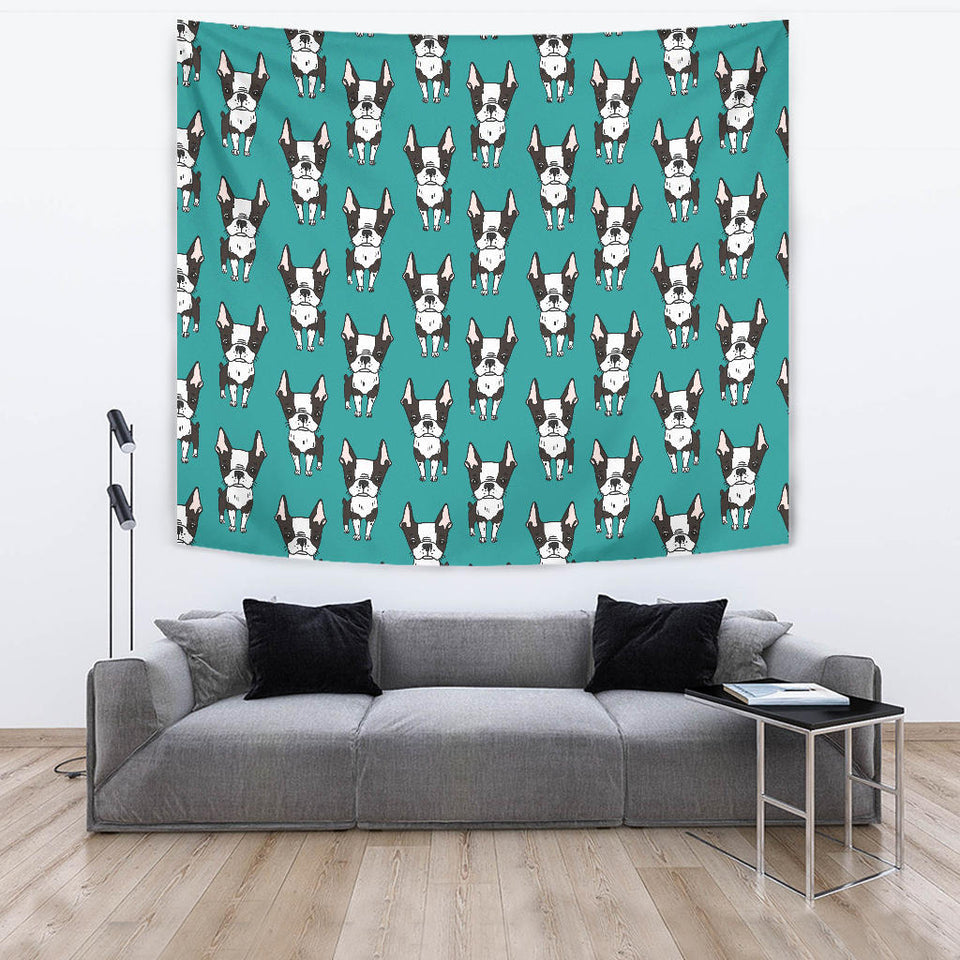 Hand Drawn Boston Terrier Dog Pattern Wall Tapestry