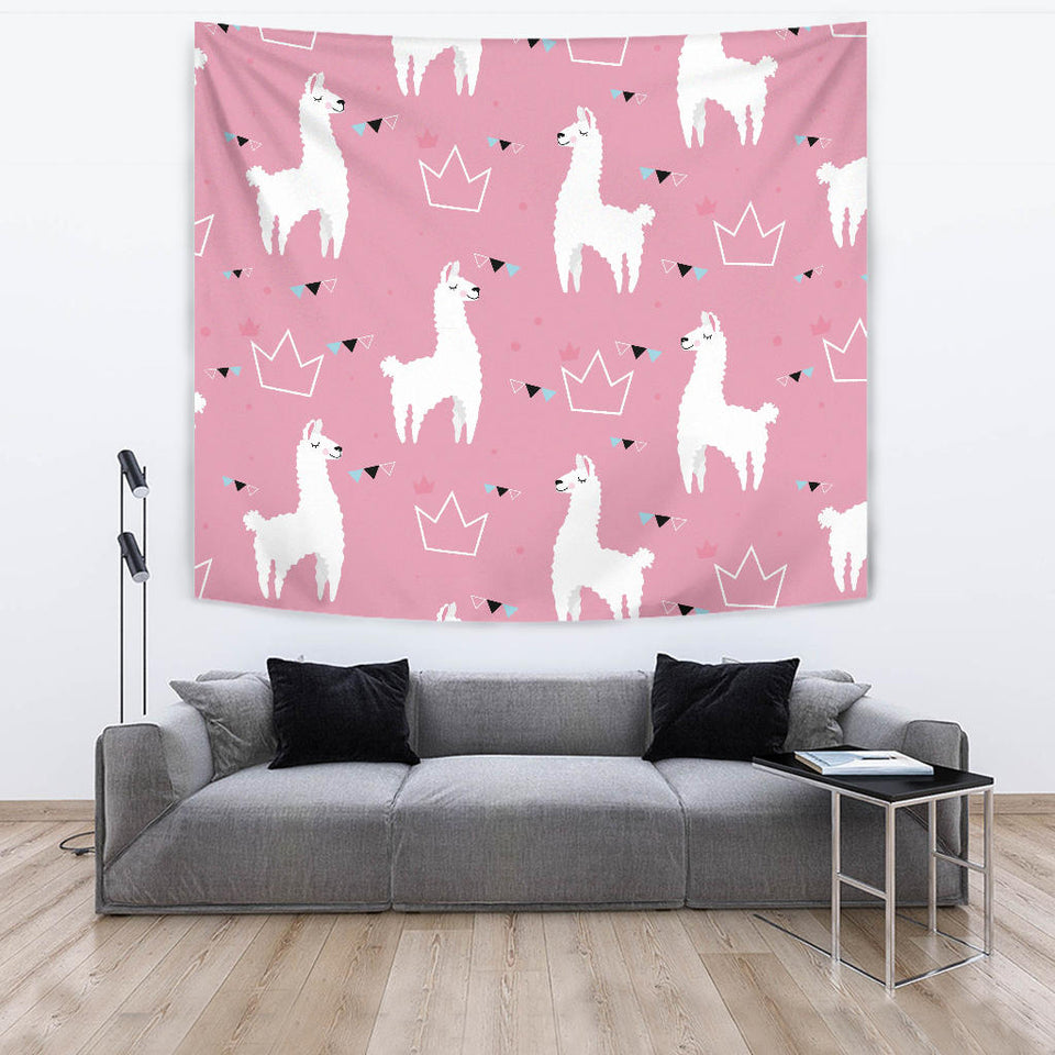 Llama Alpaca Pink Background Wall Tapestry