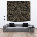 Luxurious Gold Lotus Waterlily Black Background Wall Tapestry