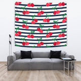 Hand Drawn Cherry Pattern Striped Background Wall Tapestry
