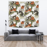 Monkey Red Hibiscus Flower Palm Leaves Floral Pattern Wall Tapestry