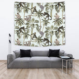 Monkey Sloth Lemur Palm Trees Pattern Wall Tapestry