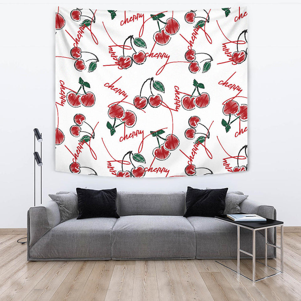 Hand Drawn Cherry Pattern Wall Tapestry