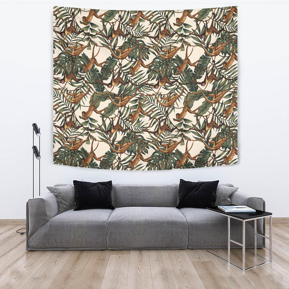 Monkey Tropical Leaves Background Wall Tapestry