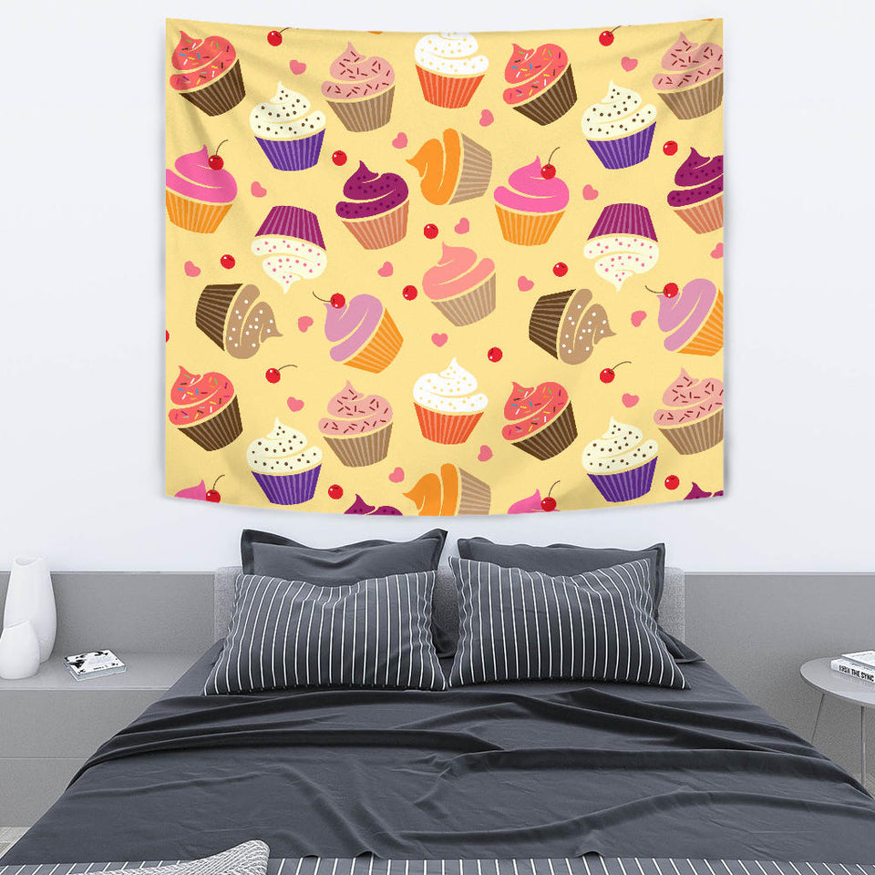 Cake Cupcake Heart Cherry Pattern Wall Tapestry