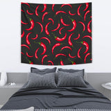 Chili Peppers Pattern Black Background Wall Tapestry