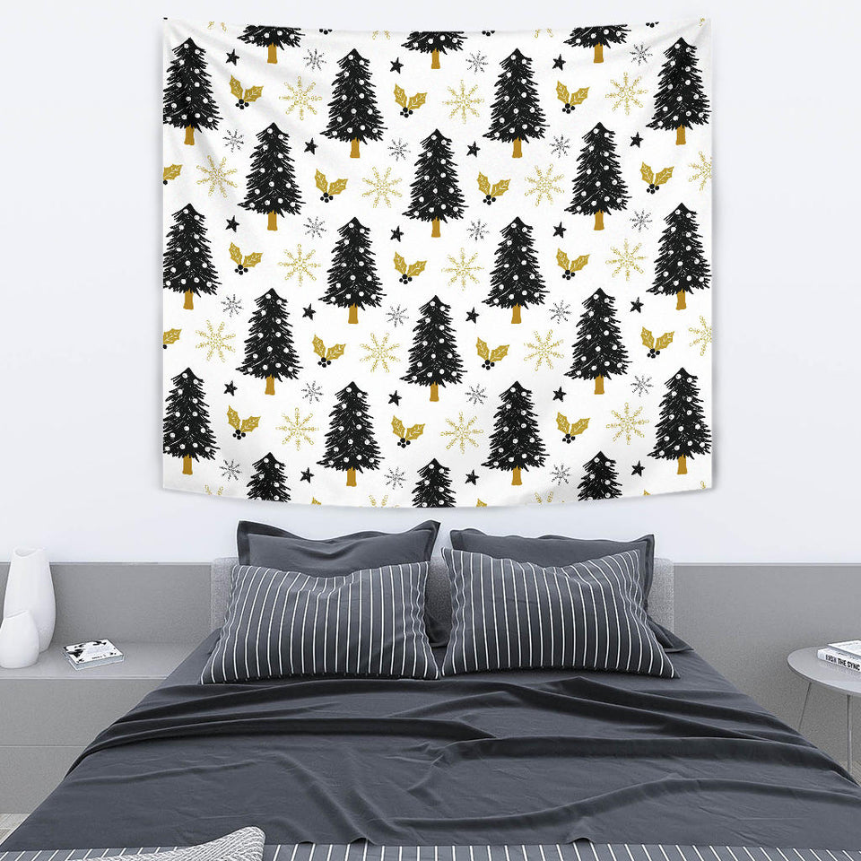 Christmas Tree Holly Snow Star Pattern Wall Tapestry