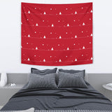 Christmas Tree Star Snow Red Background Wall Tapestry