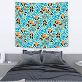 Cute Sea Otters Fishe Sea Urchin Pattern Wall Tapestry