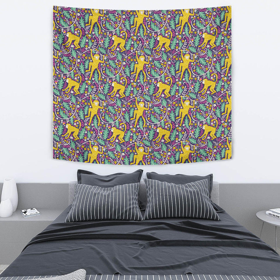 Cute Yellow Monkey Leaves Pattern Wall Tapestry