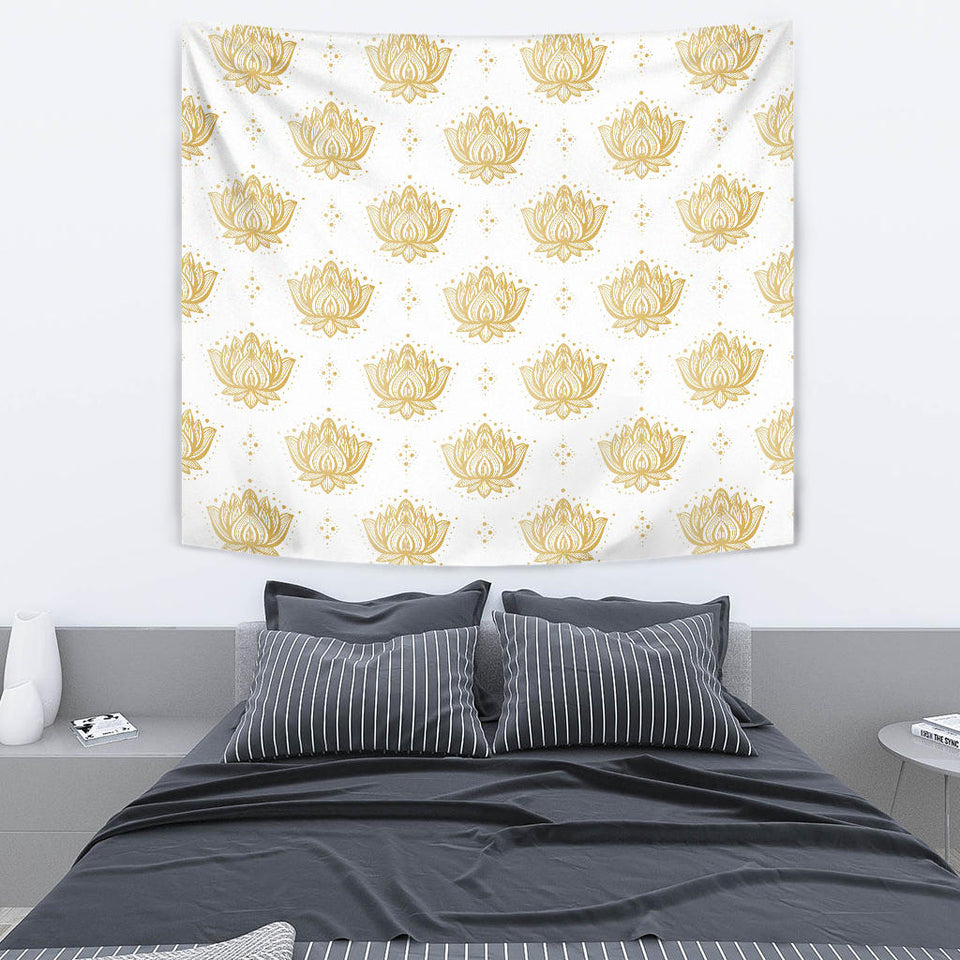 Gold Ornamental Lotue Waterlily Symbol Pattern Wall Tapestry