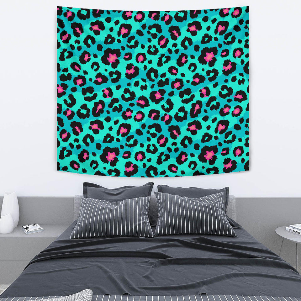 Green Leopard Skin Print Pattern Wall Tapestry