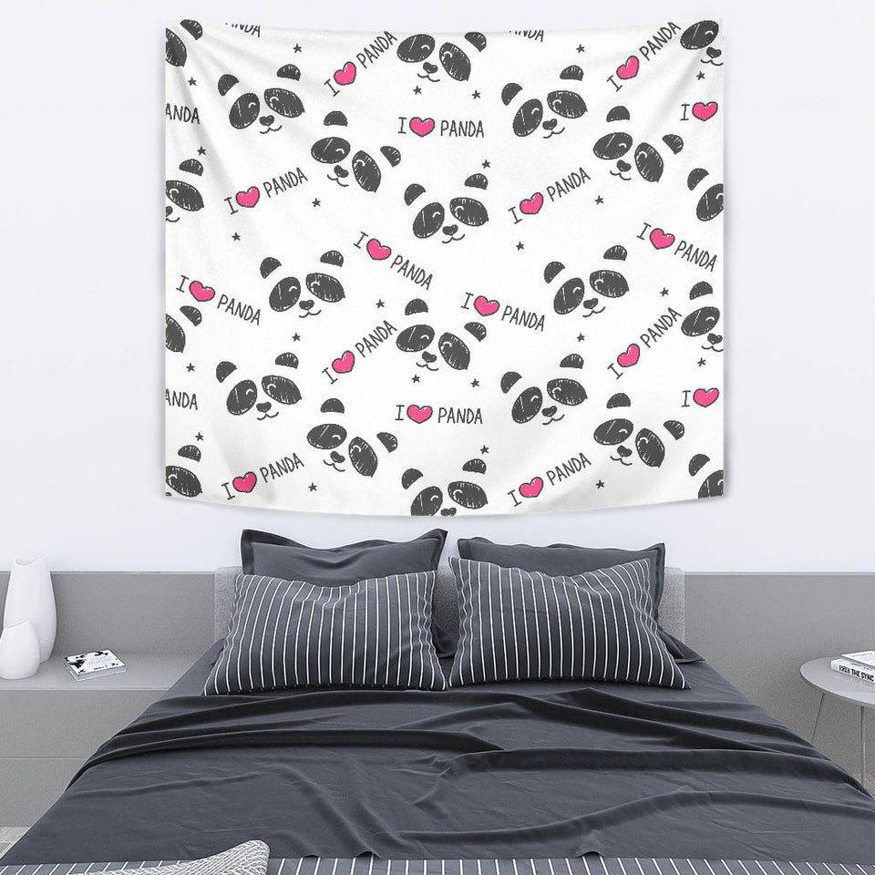 Hand Drawn Faces Of Pandas Pattern Wall Tapestry