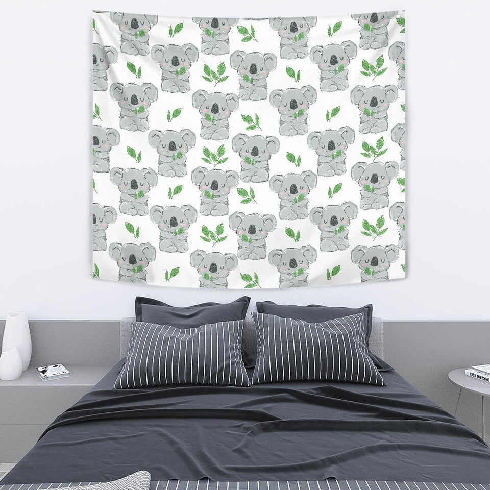 Hand Drawn Koala Leaves Pattern Wall Tapestry
