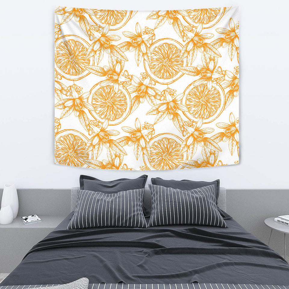 Hand Drawn Orange Fruit Pattern Wall Tapestry