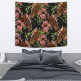 Horse Head Wild Roses Pattern Wall Tapestry