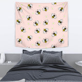 Cute Bee Flower Pattern Pink Background Wall Tapestry