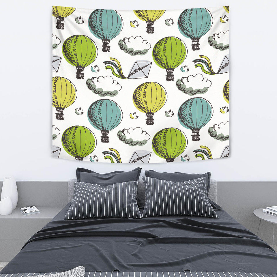 Hot Air Balloon Bird Cloud Pattern Wall Tapestry