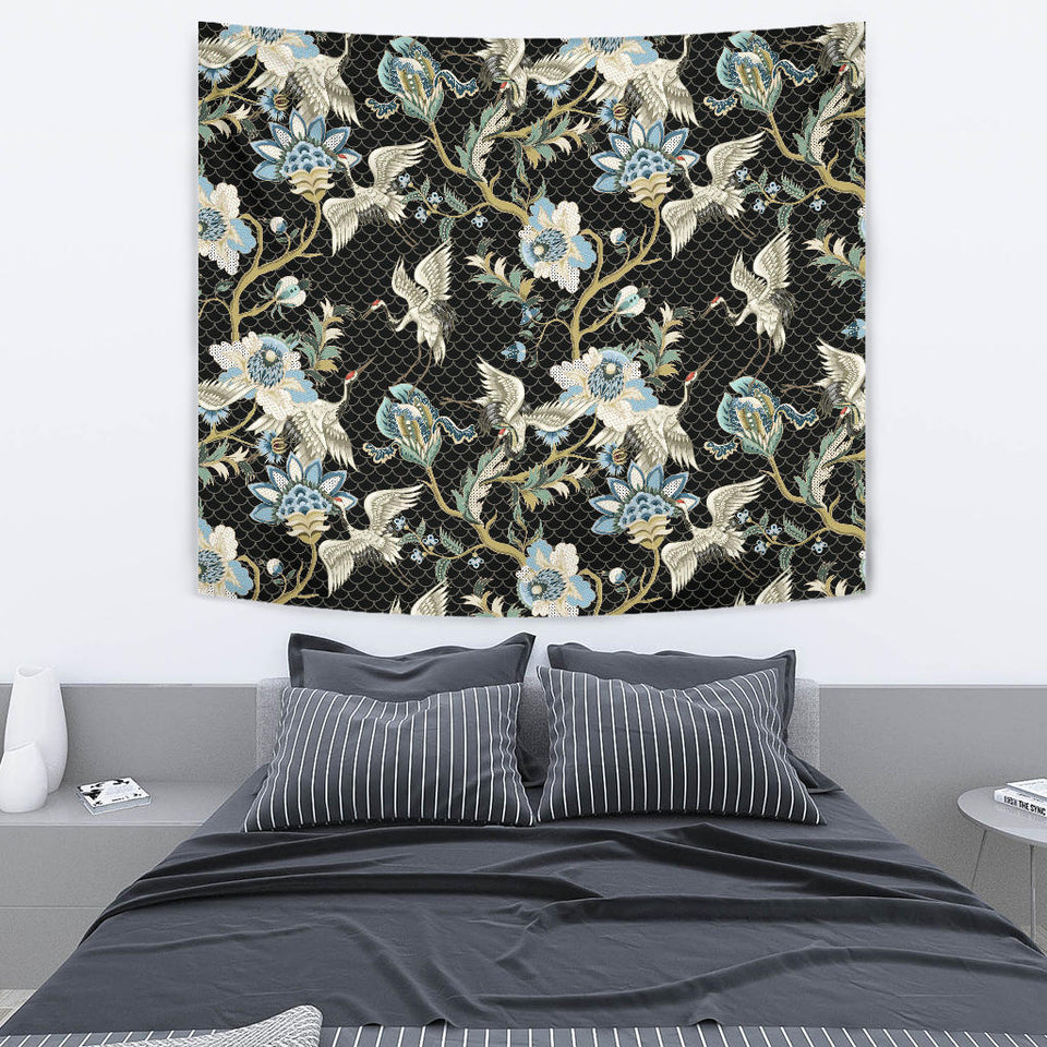Japanese Crane Ornament Elements Wall Tapestry
