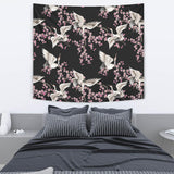 Japanese Crane Pink Sakura Pattern Wall Tapestry