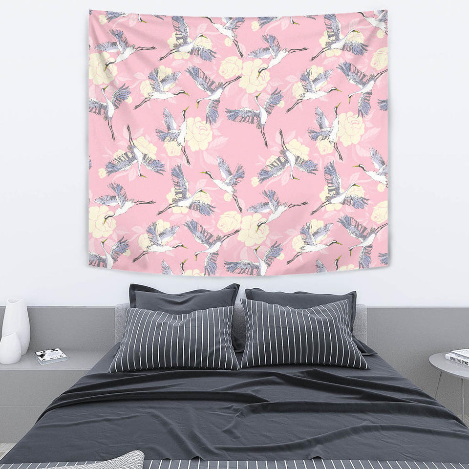 Japanese Crane Rose Pattern Wall Tapestry