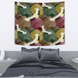 Japanese Cranes Flying Forest Dot Pattern Wall Tapestry