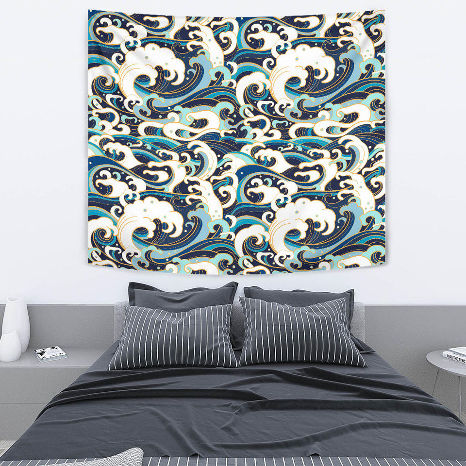 Japanese Wave Pattern Wall Tapestry