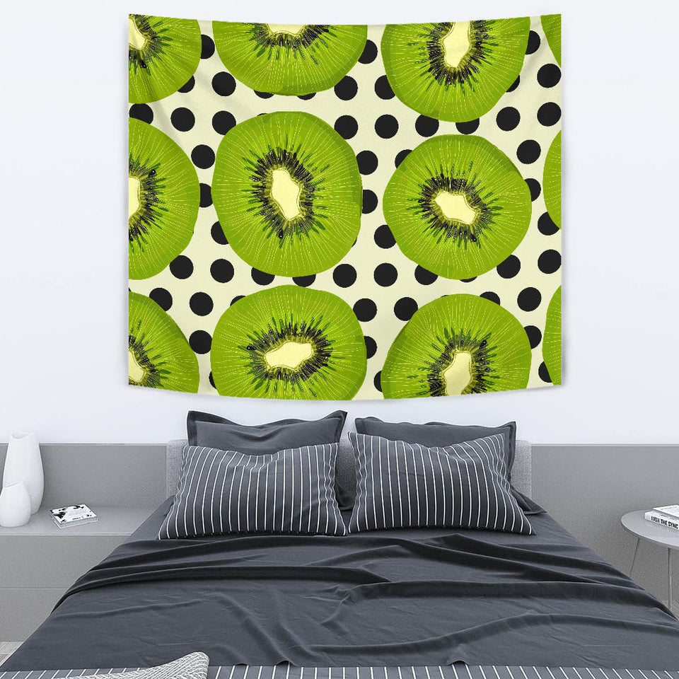 Kiwi Black Dot Background Wall Tapestry