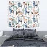 Lama Alpaca Cactus Hand Drawn Pattern Wall Tapestry