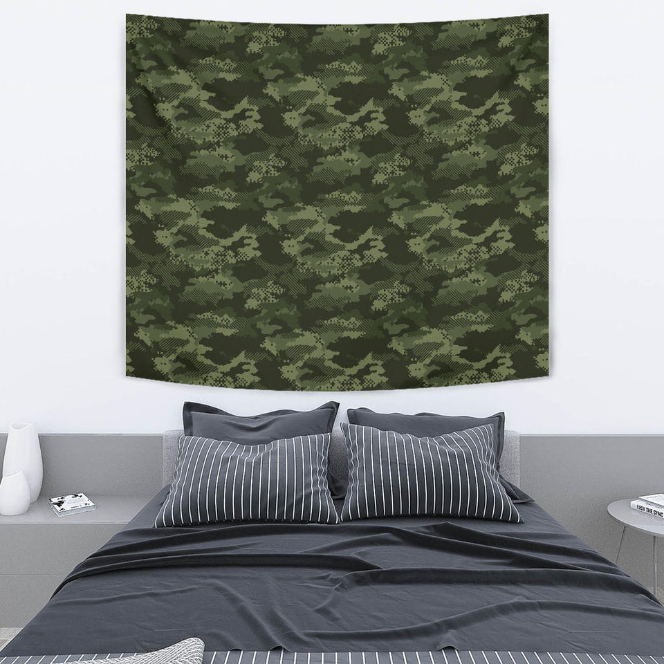 Digital Green Camo Camouflage Pattern Wall Tapestry