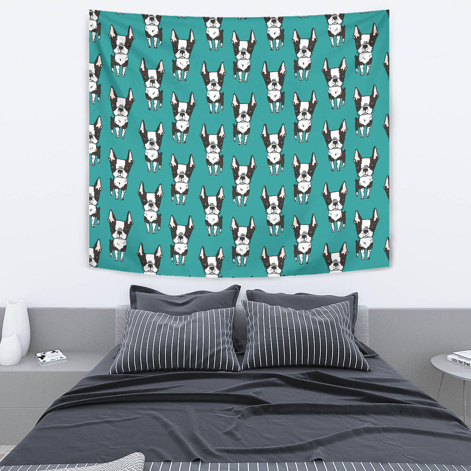 Hand Drawn Boston Terrier Dog Pattern Wall Tapestry