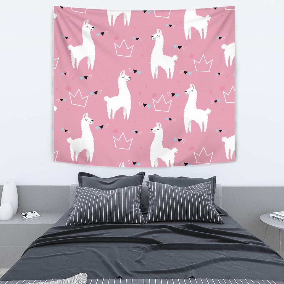 Llama Alpaca Pink Background Wall Tapestry