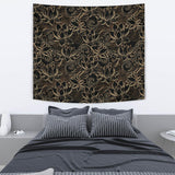 Luxurious Gold Lotus Waterlily Black Background Wall Tapestry
