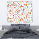 Maneki Neko Lucky Cat Fan Sakura Wall Tapestry