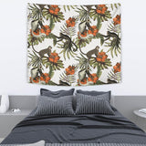 Monkey Red Hibiscus Flower Palm Leaves Floral Pattern Wall Tapestry