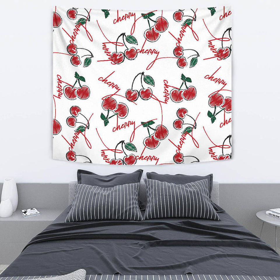 Hand Drawn Cherry Pattern Wall Tapestry