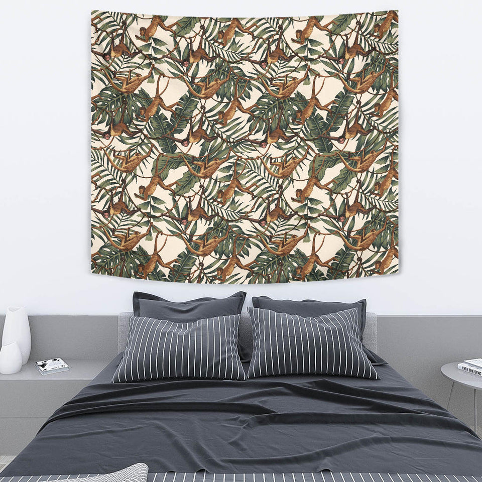 Monkey Tropical Leaves Background Wall Tapestry