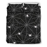 Spider Web Design Pattern Black Background White Cobweb Bedding Set