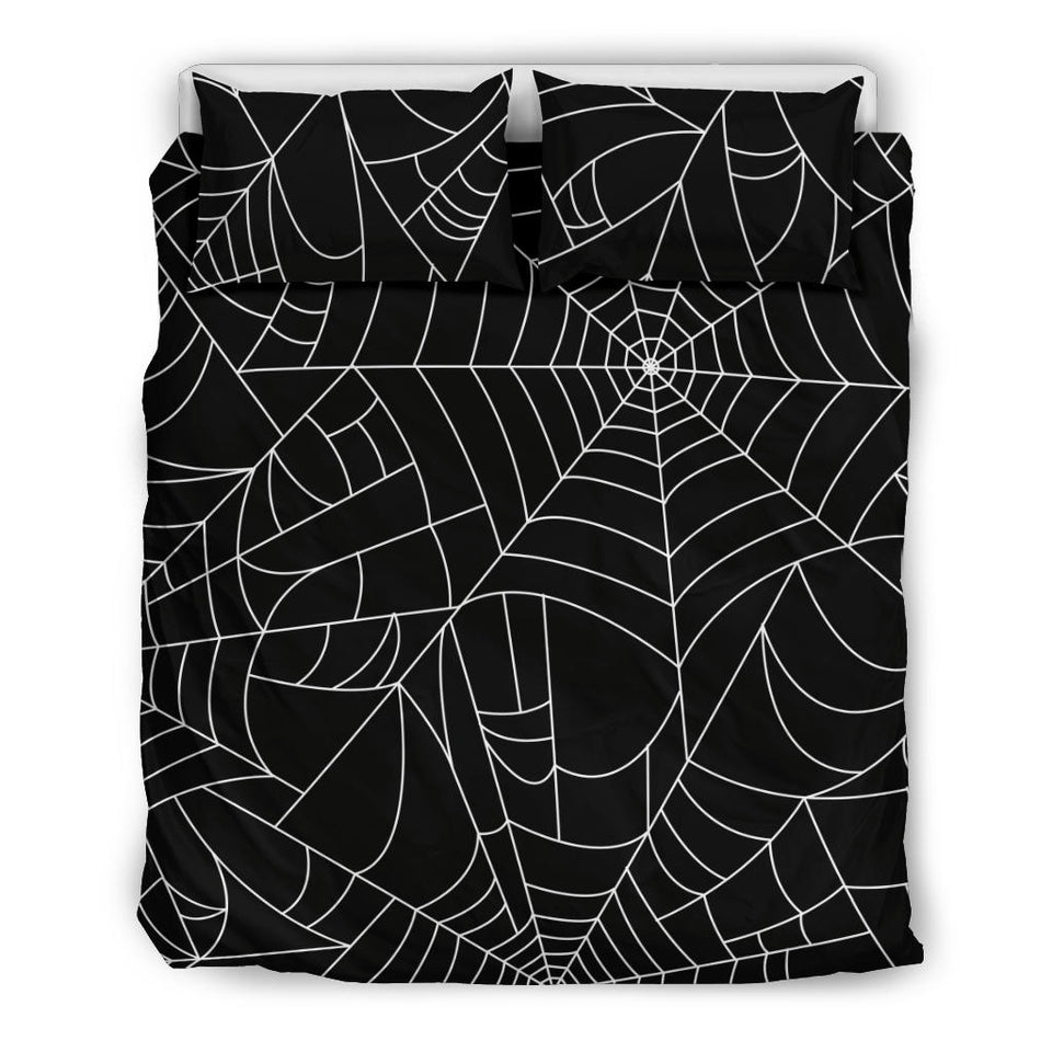 Spider Web Pattern Black Background White Cobweb Bedding Set