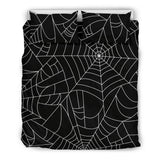Spider Web Pattern Black Background White Cobweb Bedding Set