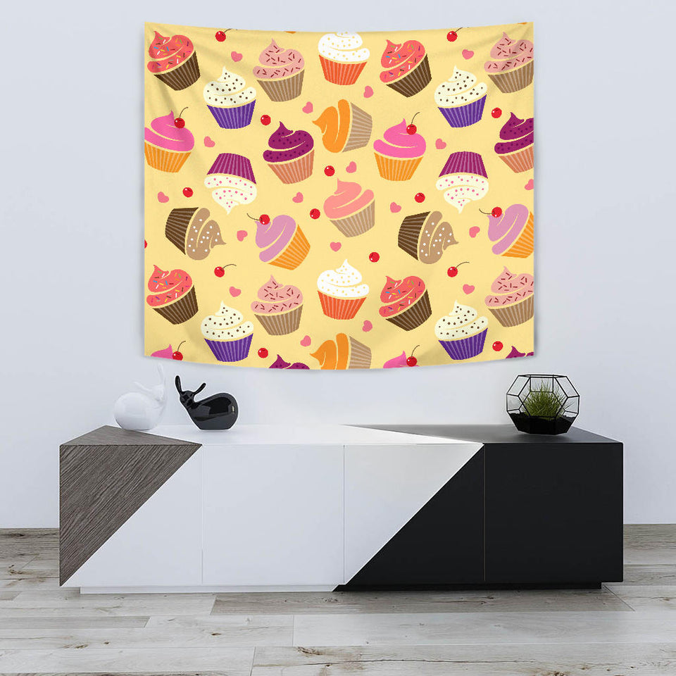 Cake Cupcake Heart Cherry Pattern Wall Tapestry